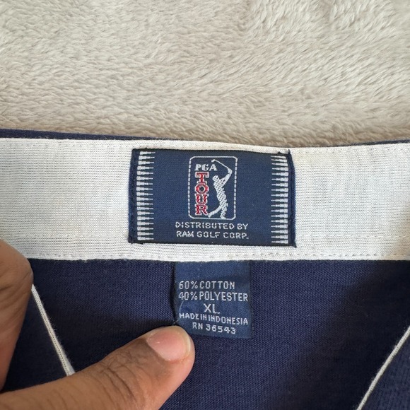 Vintage 90s PGA Tour Ram Golf Polo Shirt Mens XL White‎ Preowned Striped Preppy - Picture 3 of 6